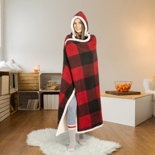 Super Soft Hooded Sherpa Blanket Throw Sherpa Home Decor Bedding 48X65 Red Buffalo