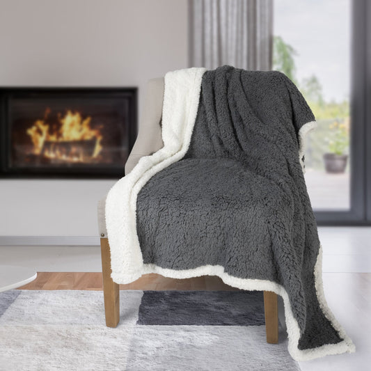 Super Soft Knit Reversible Sherpa Blanket Throw Home Decor Bedding 48X60 Charcoal