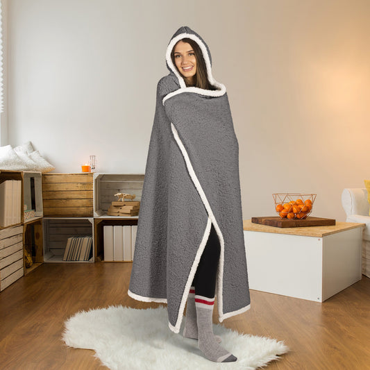 Super Soft Knit Reversible Hooded Sherpa Blanket Throw Home Decor Bedding 48X65 Charcoal