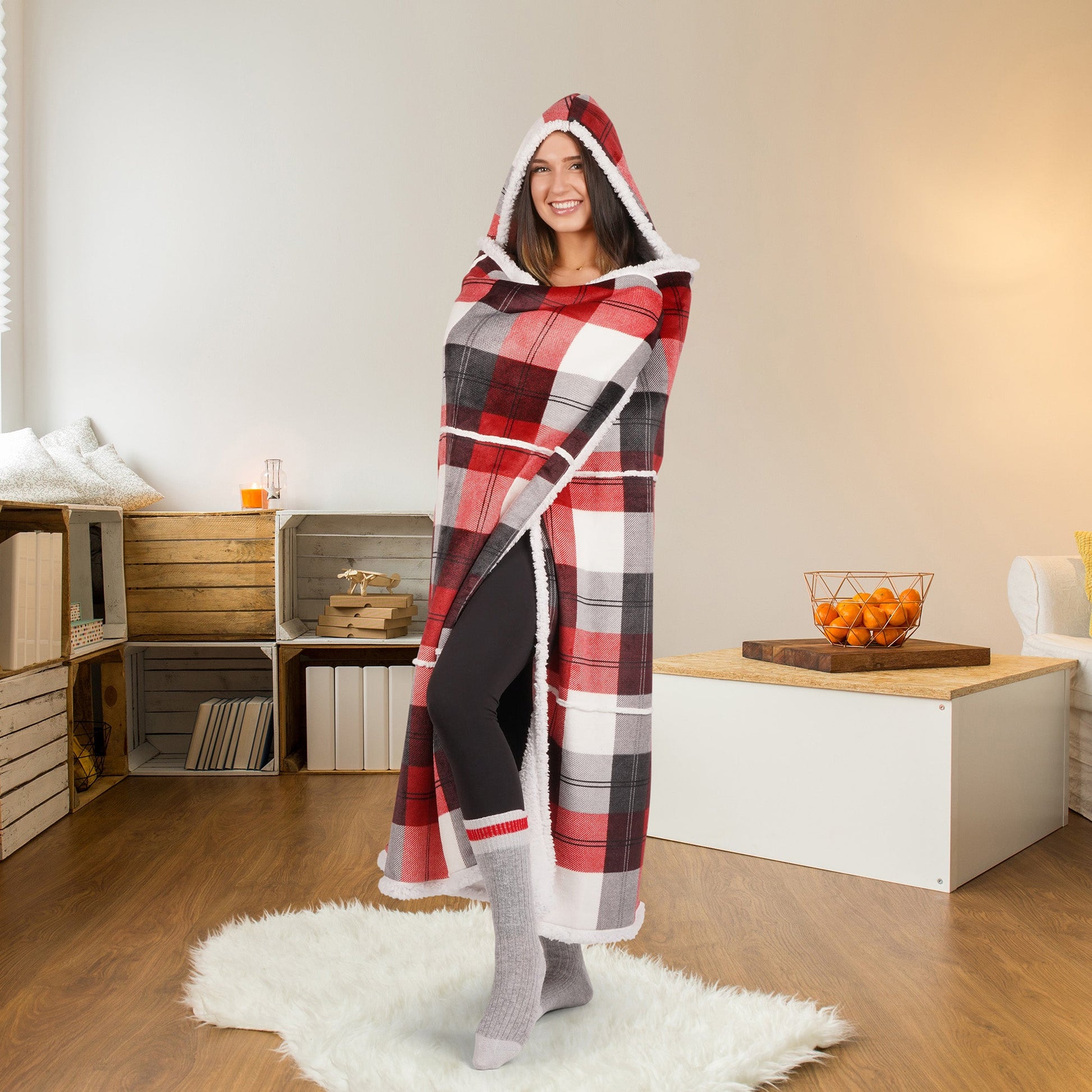 Super Soft Printed Flannel Hooded Blanket Throw Home Decor Bedding 48X65 Winter Plaid