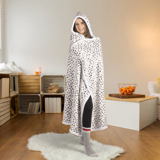 Super Soft Faux Fur Hooded Blanket Throw Home Decor Bedding 48X65 White