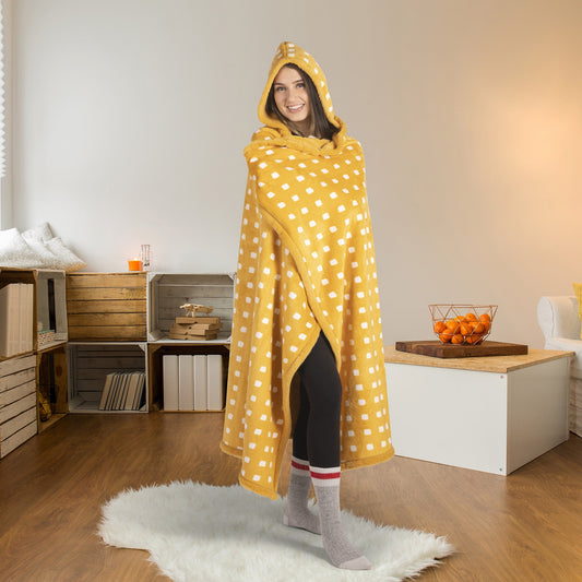 Super Soft Faux Fur Hooded Blanket Throw Home Decor Bedding 48X65 Mustard