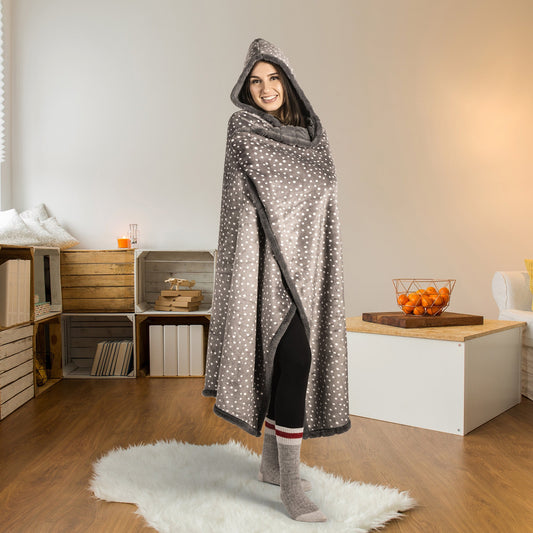 Super Soft Faux Fur Hooded Blanket Throw Home Decor Bedding 48X65 Grey