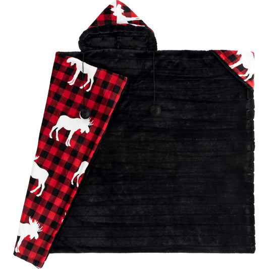 Super Soft Hooded Faux Fur Blanket Throw Home Decor Bedding 48X65 Red Plaid Moose