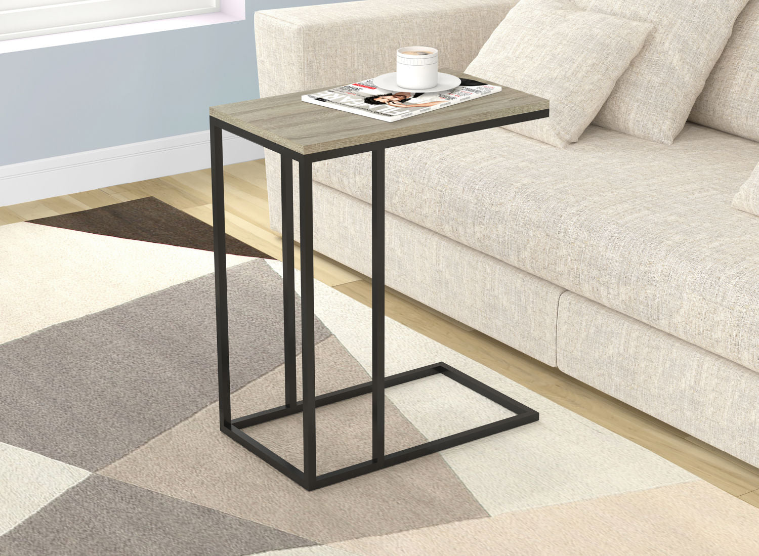 End Accent Table C-Shaped Dark Taupe Black Metal