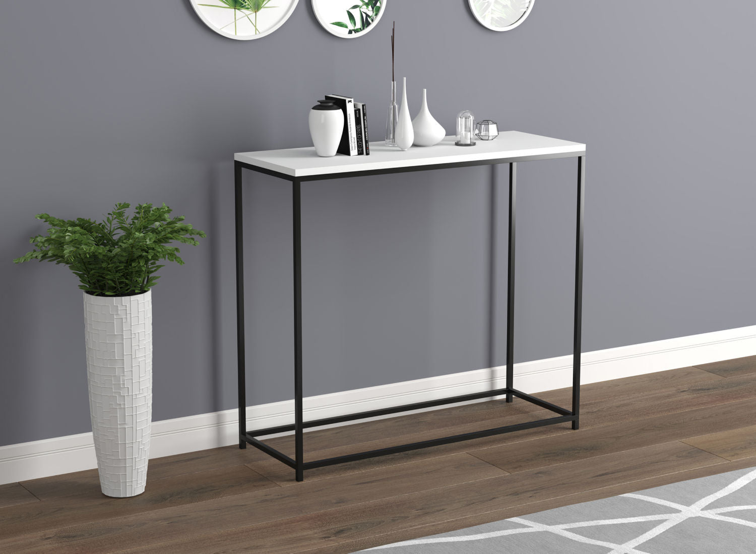 Console Sofa Table White Black Metal