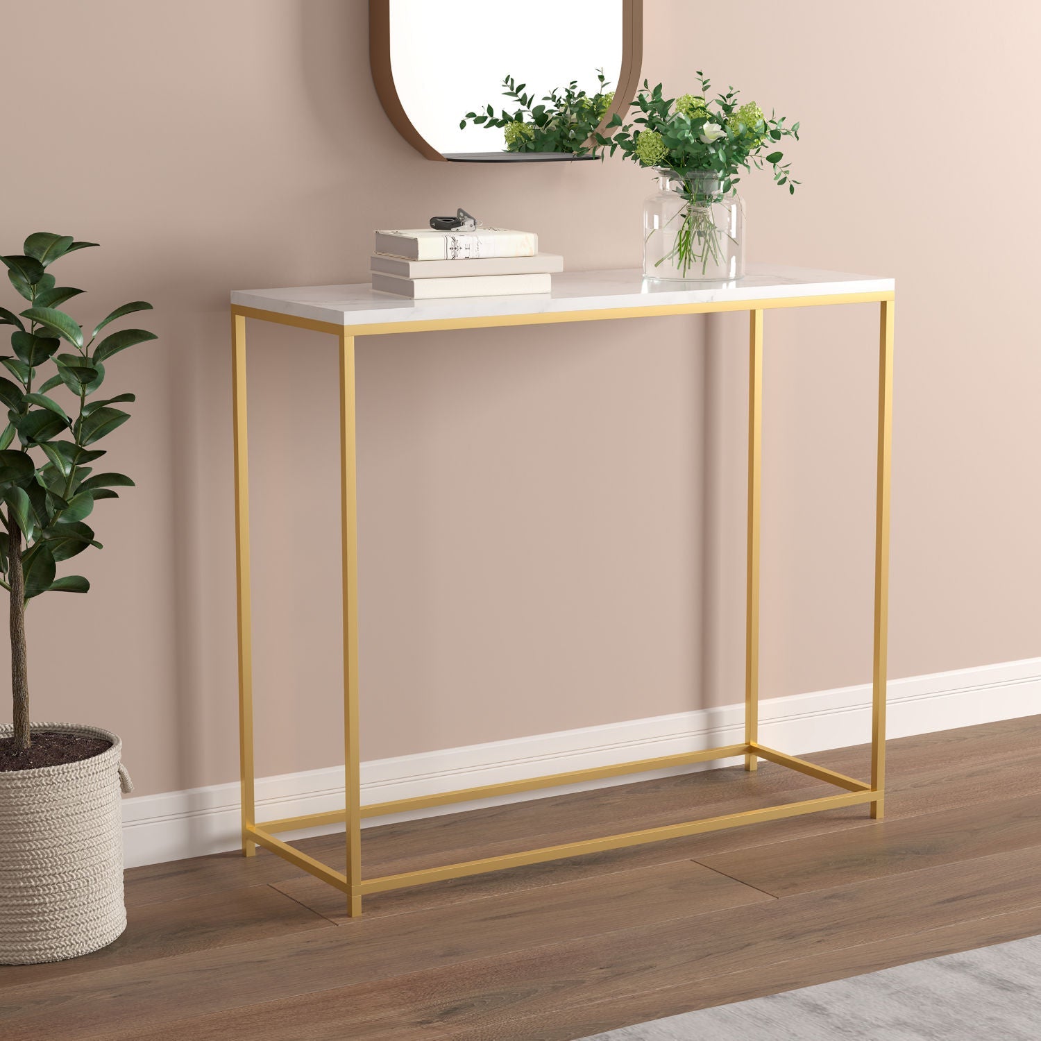 Console Sofa Table Marble Gold Metal