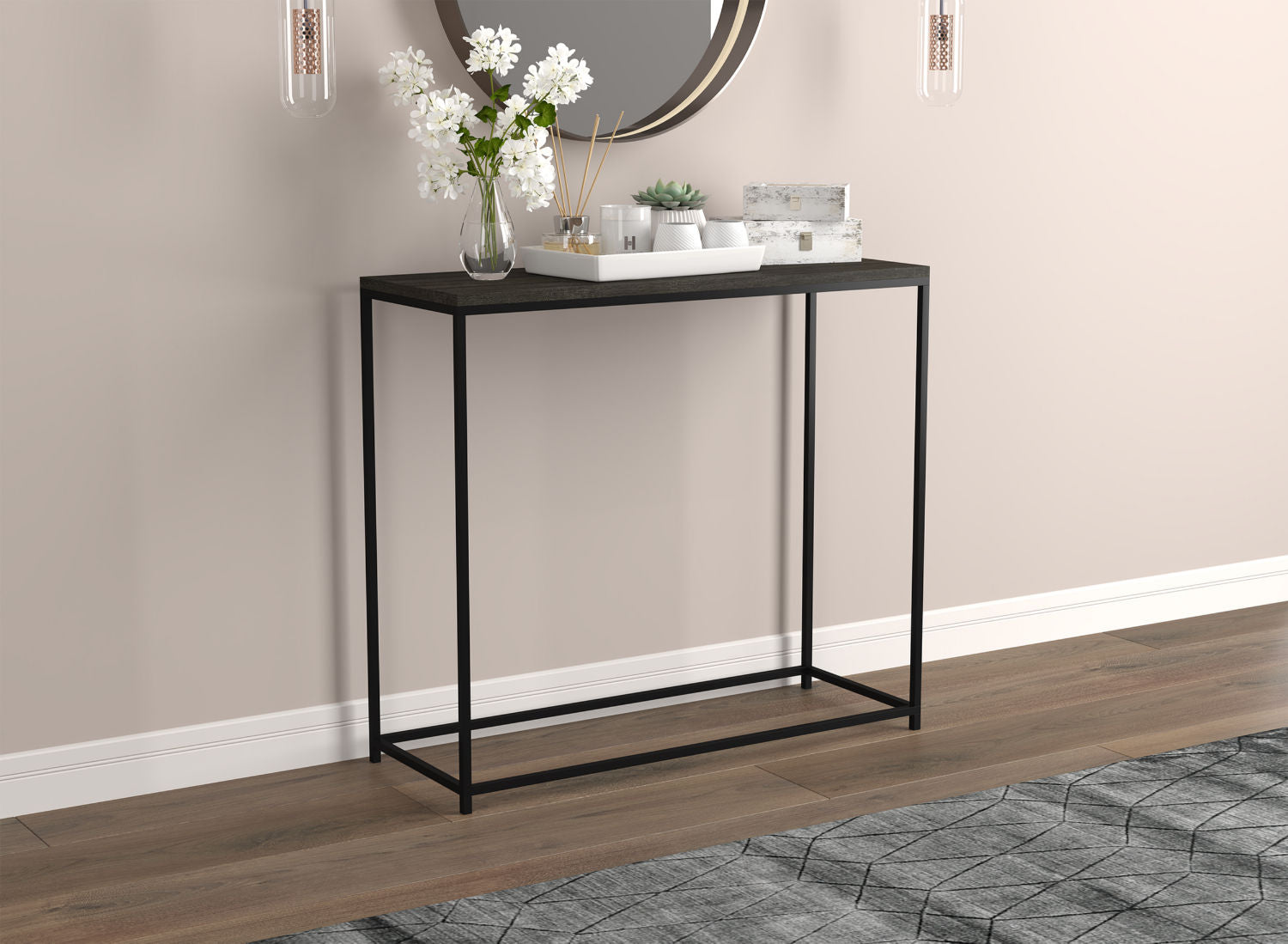 Console Sofa Table Dark Grey Wood Black Metal