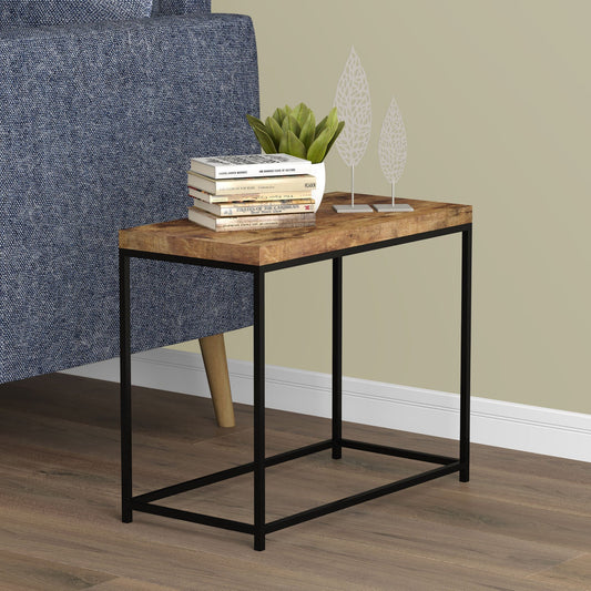 End Accent Table Rectangle Brown Reclaimed Wood Black Metal