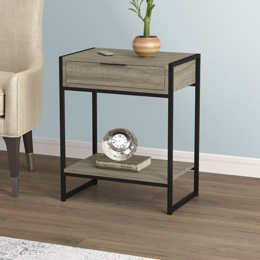 End Accent Table Dark Taupe 1 Drawer 1 Shelf Black Metal