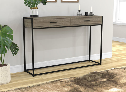 Console Sofa Table Dark Taupe 2 Drawers Black Metal