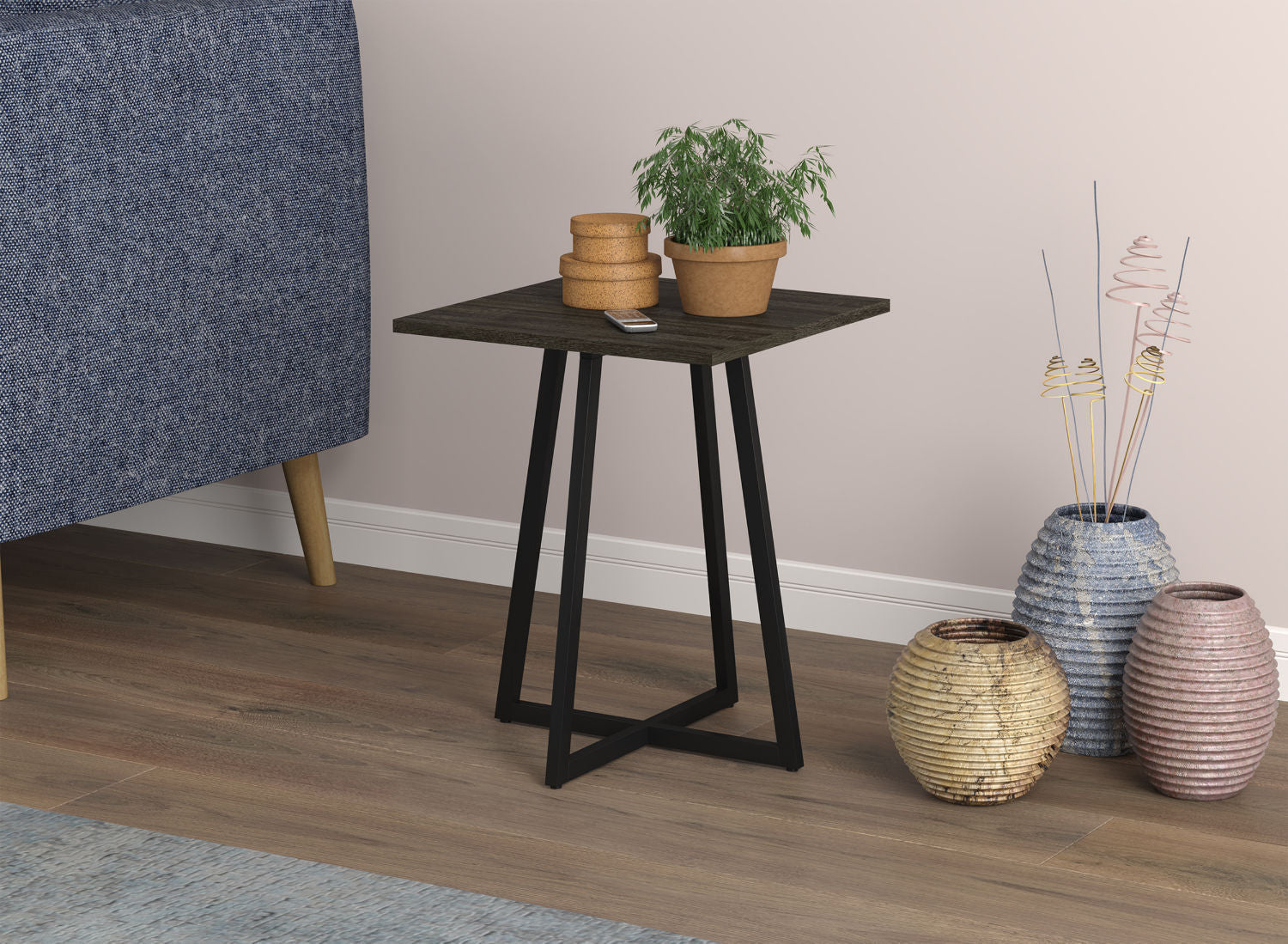 End Accent Table Square Dark Grey Black Metal