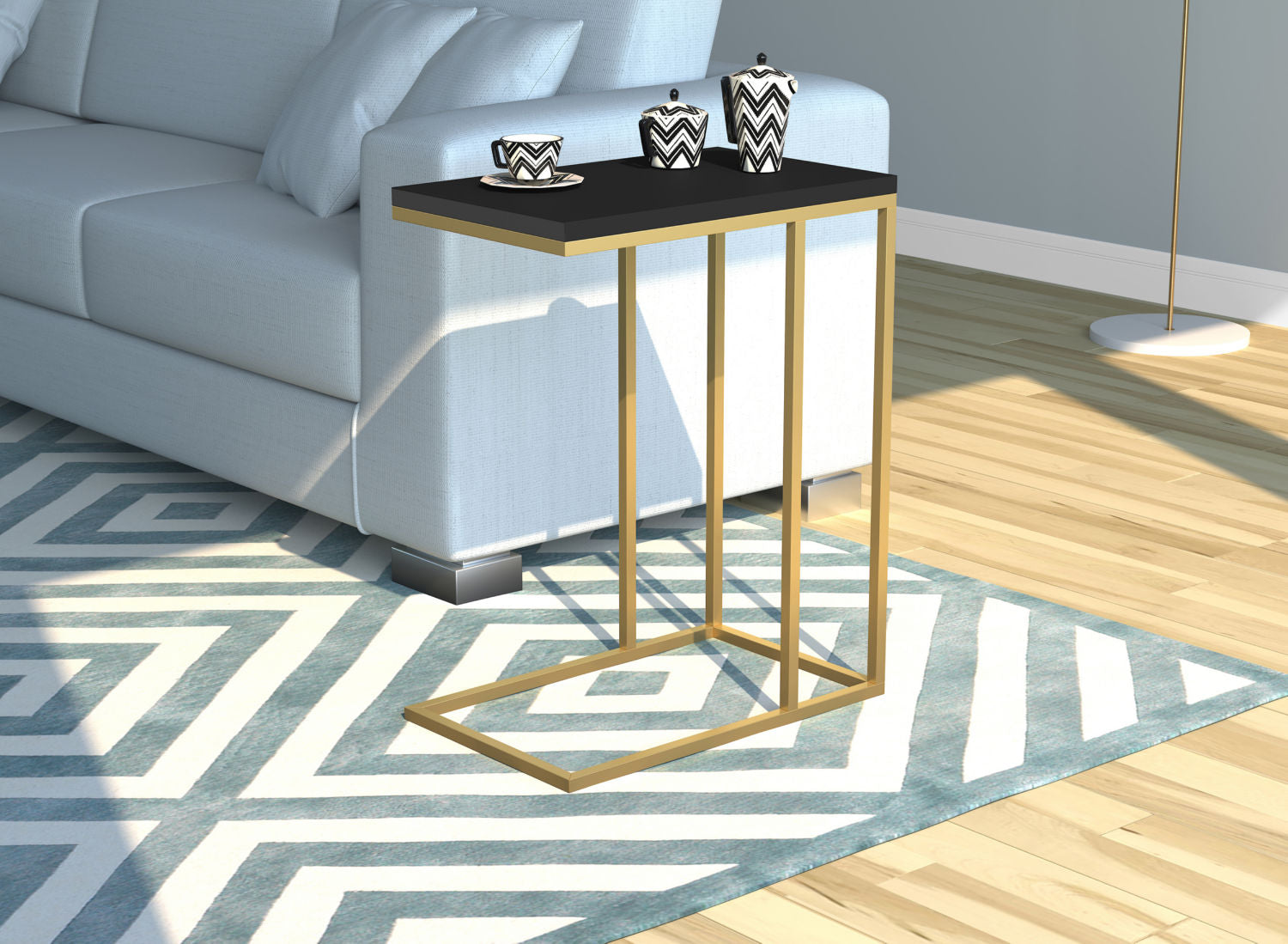 End Accent Table C-Shaped Black Gold Metal