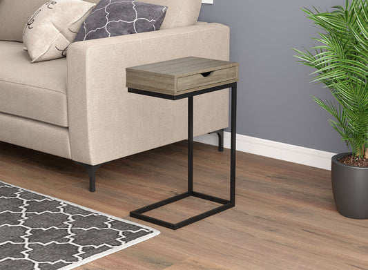 End Accent Table C-Shaped Dark Taupe 1 Drawer Black Metal