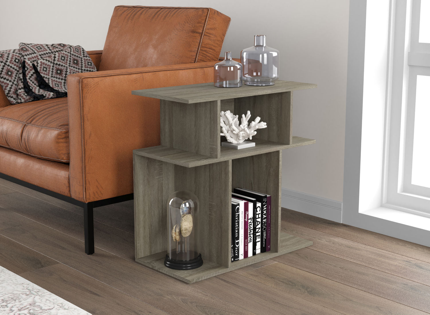 End Accent Table Dark Taupe Staggered Shelf