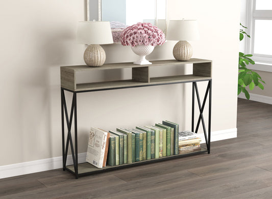 Console Sofa Table Dark Taupe 2 Open Shelves Black Metal