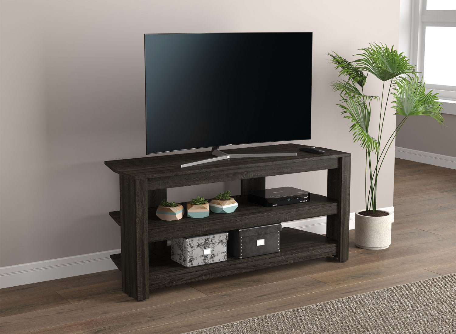 Tv Stand Dark Grey 2 Open Concept Shelves