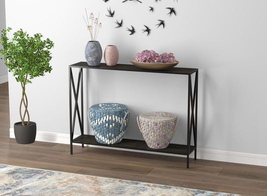 Console Sofa Table Dark Grey Wood 1 Shelf Black Metal