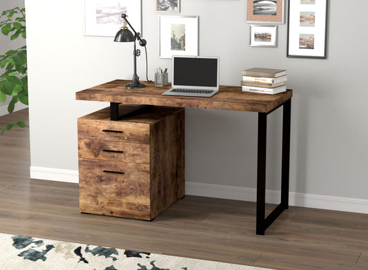 Computer Gaming Desk Brown Reclaimed Wood 3 Drawers Black Metal