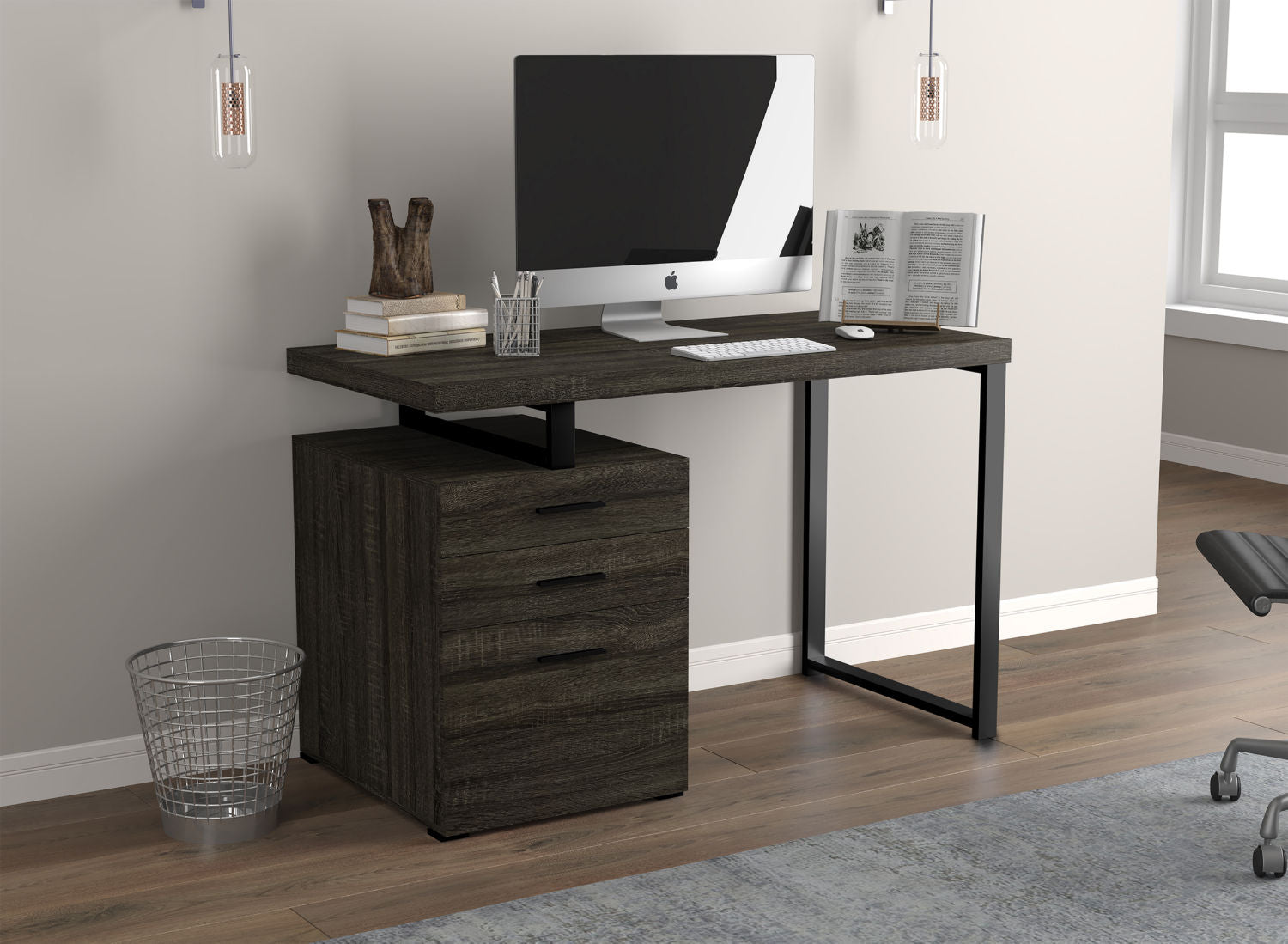 Computer Gaming Desk Dark Grey 3 Drawers Black Metal