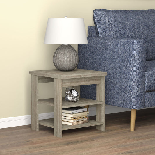 End Accent Table Square Dark Taupe 2 Shelves