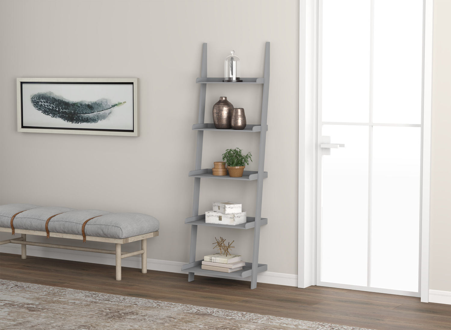 Wall Shelf Light Grey 5 Tier With Borders