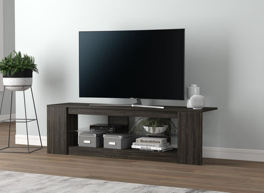 Tv Stand Dark Grey 2 Shelves With Tempered Glass