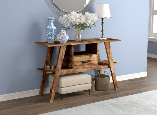 Console Sofa Table Brown Reclaimed Wood 1 Drawer 1 Shelf