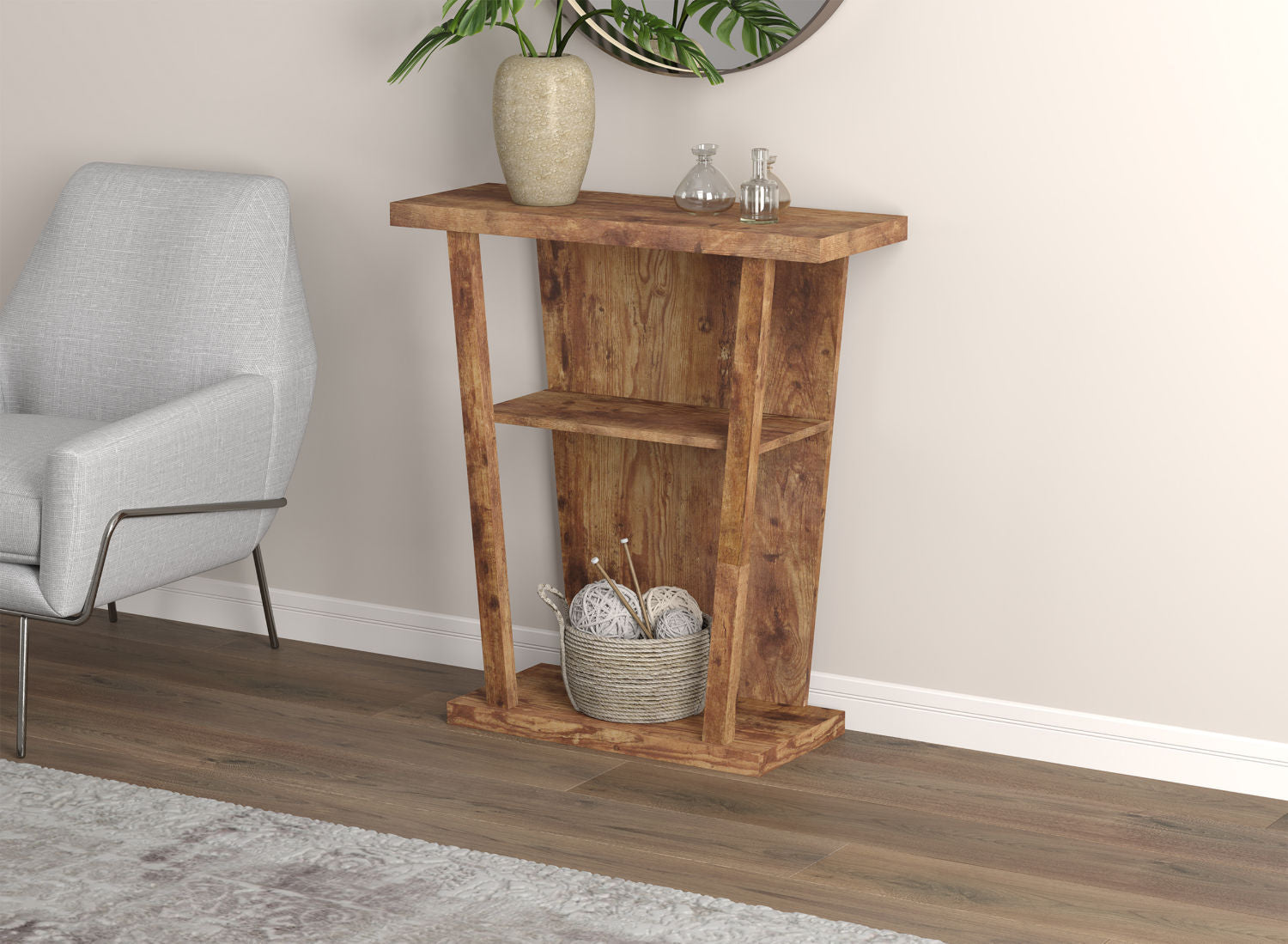 Console Sofa Table Brown Reclaimed Wood 2 Shelf