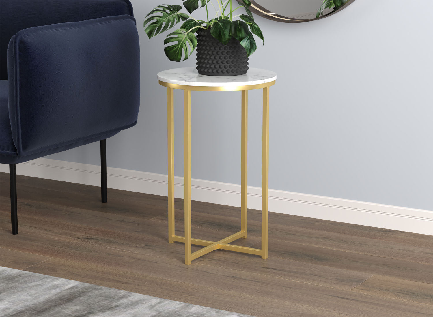 End Accent Table Marble Round Gold Metal