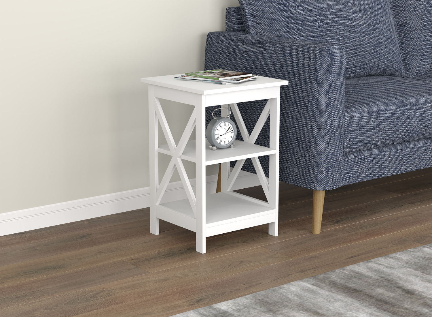 End Accent Table Square White 2 Shelves