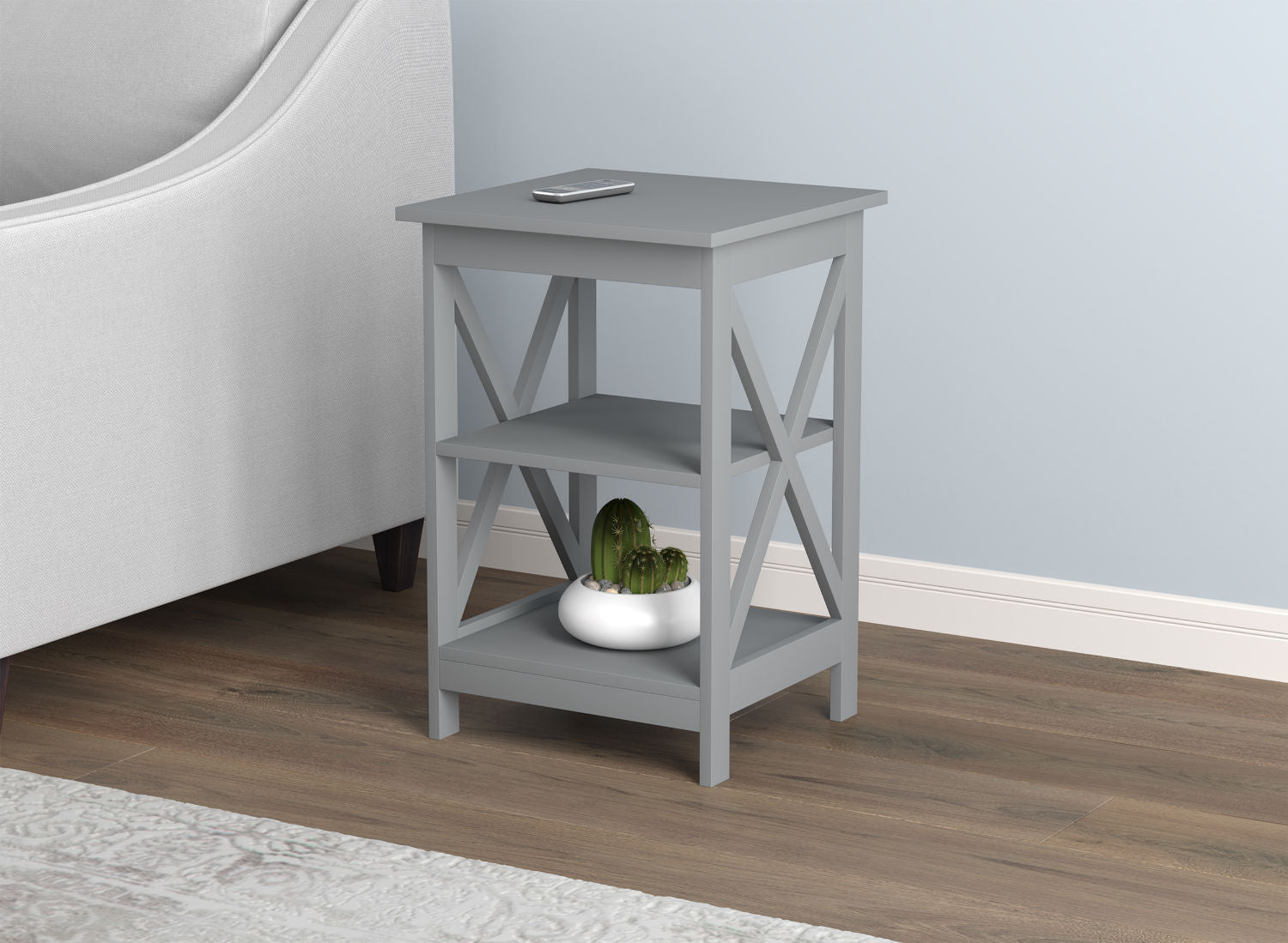 End Accent Table Square Light Grey 2 Shelves