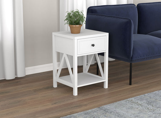 End Accent Table White 1 Drawer 1 Shelf