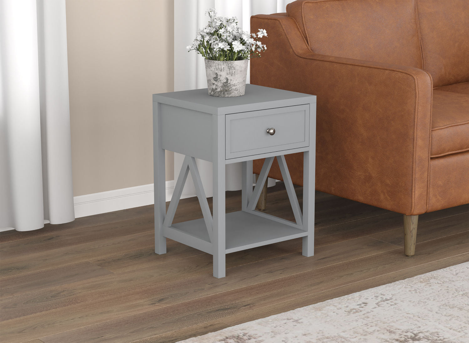 End Accent Table Light Grey 1 Drawer 1 Shelf