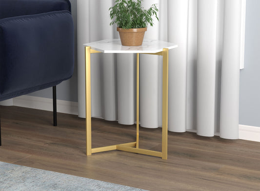 End Accent Table Marble Round Gold Metal