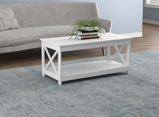 Coffee Table White 1 Shelf X Sides