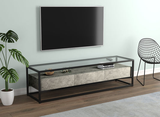 Tv Stand Dark Cement 3 Drawers Glass Top