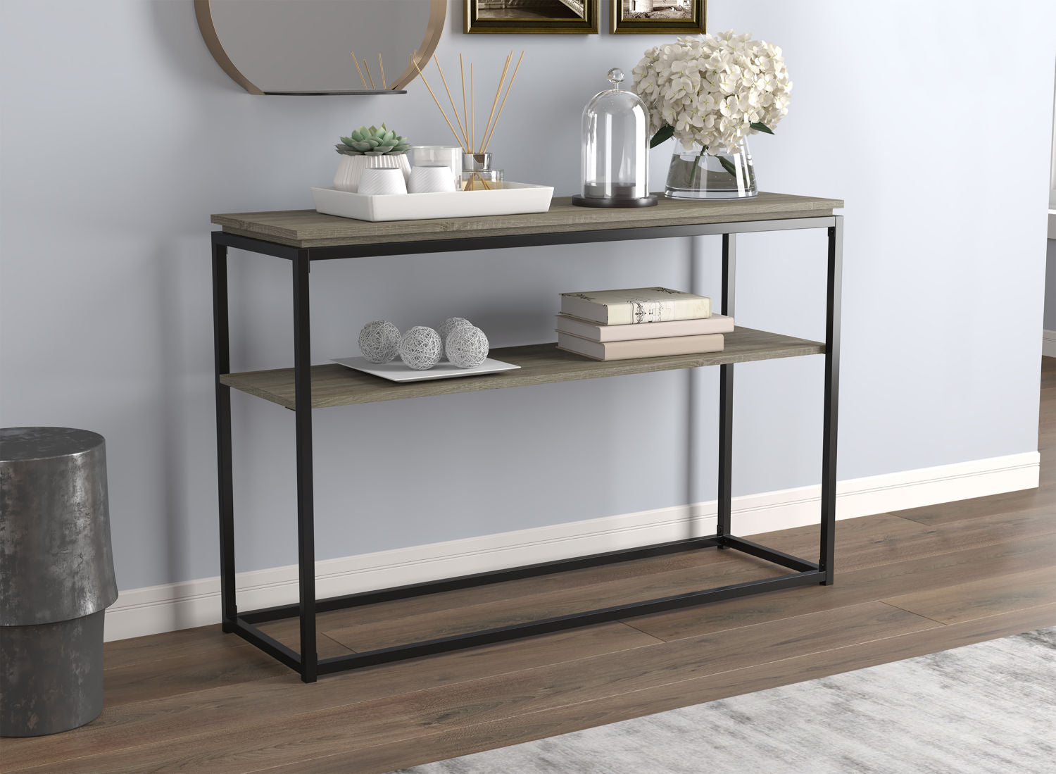 Console Sofa Table Dark Taupe 1 Shelf Black Metal