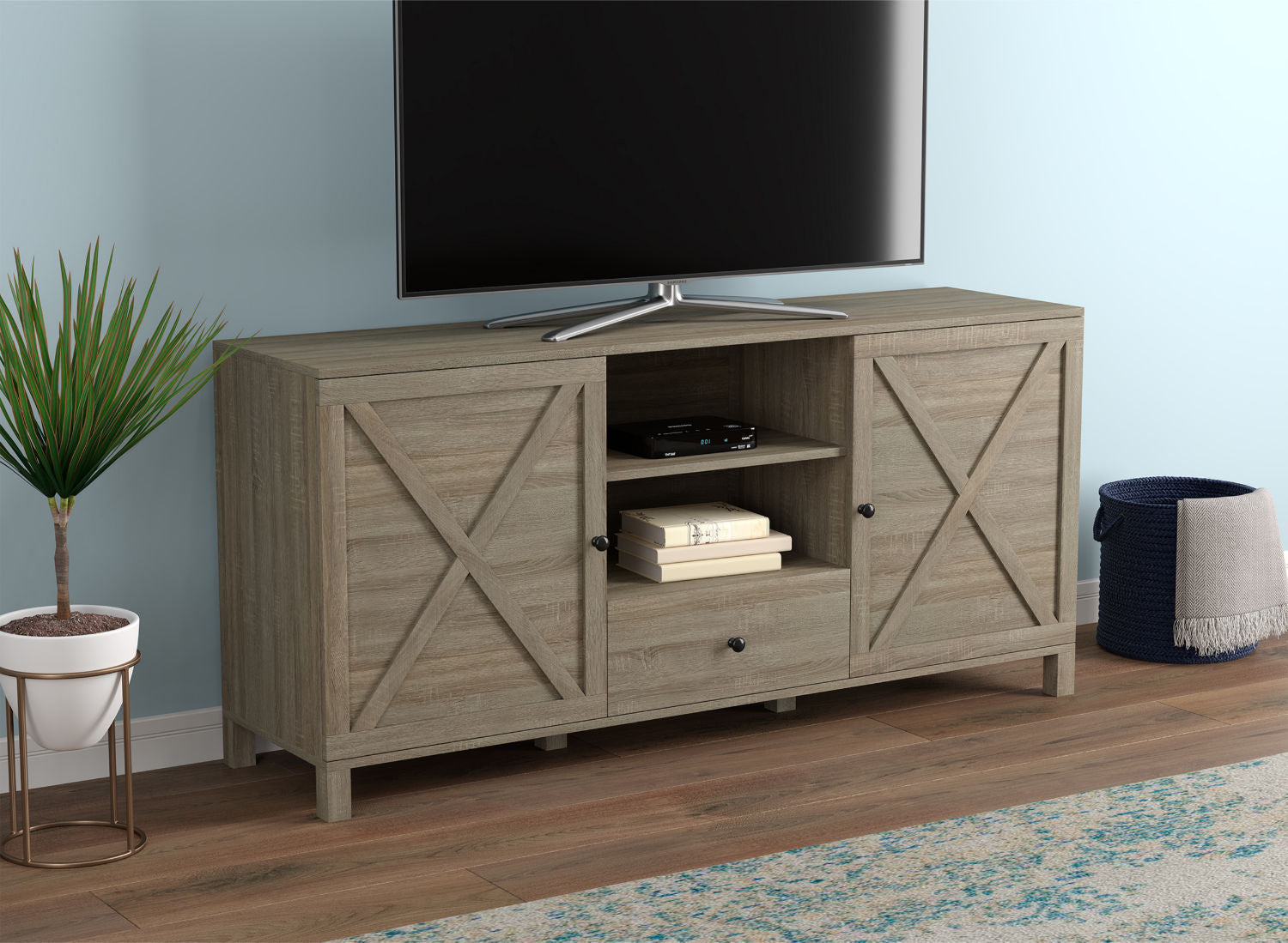 Tv Stand Dark Taupe 4 Shelves 1 Darwer