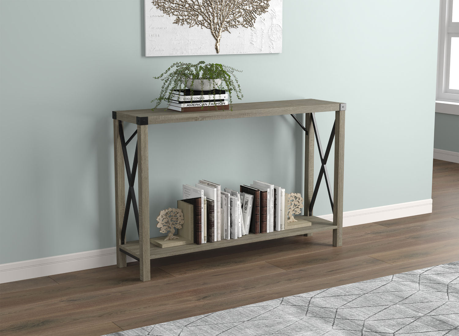 Console Sofa Table Dark Taupe 1 Shelf Metal Sides