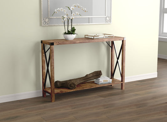 Console Sofa Table Brown Reclaimed Wood 1 Shelf Metal Sides