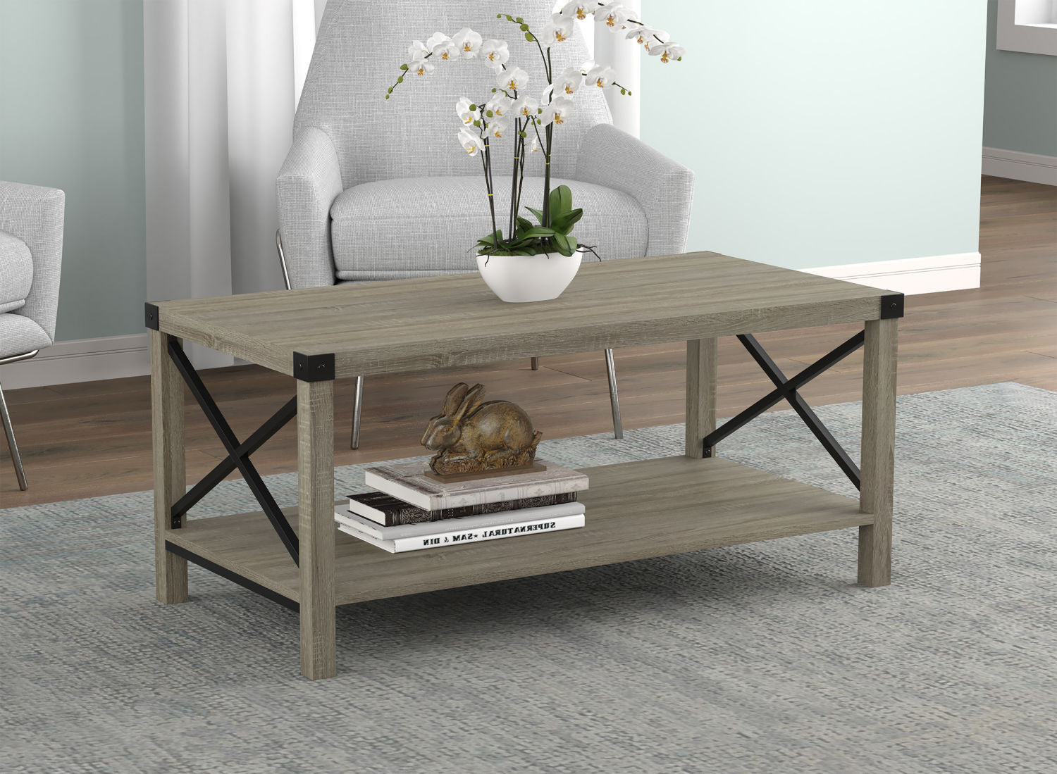 Coffee Table Dark Taupe X Metal Sides