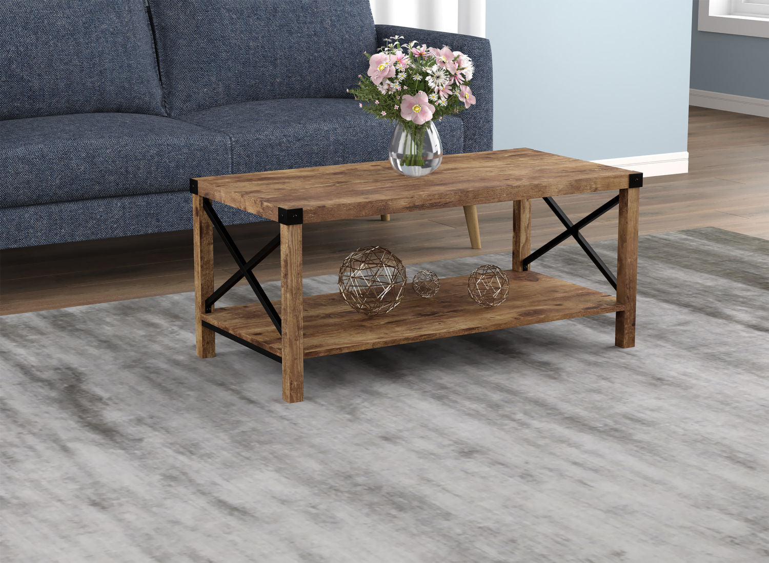 Coffee Table Brown Reclaimed Wood X Metal Sides