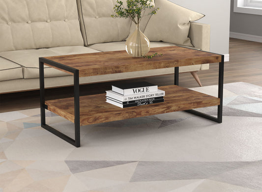 Coffee Table Brown Reclaimed Wood Black Metal