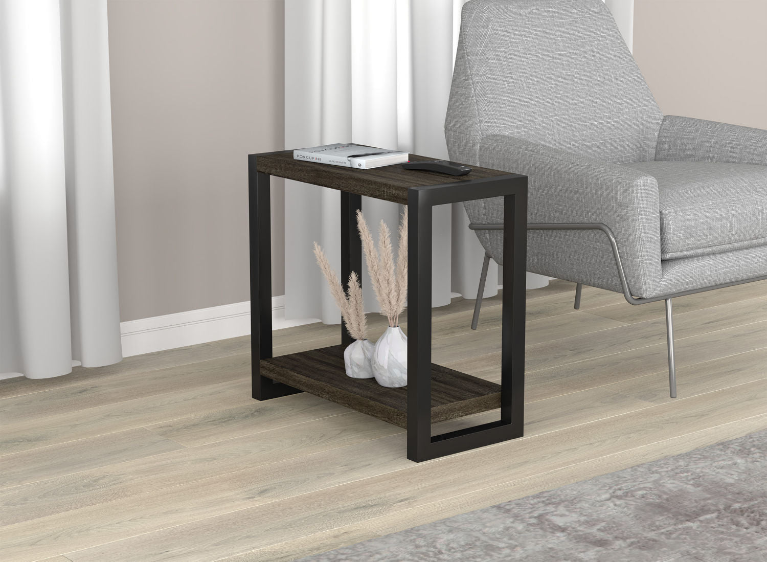 End Accent Table Dark Grey 1 Shelf