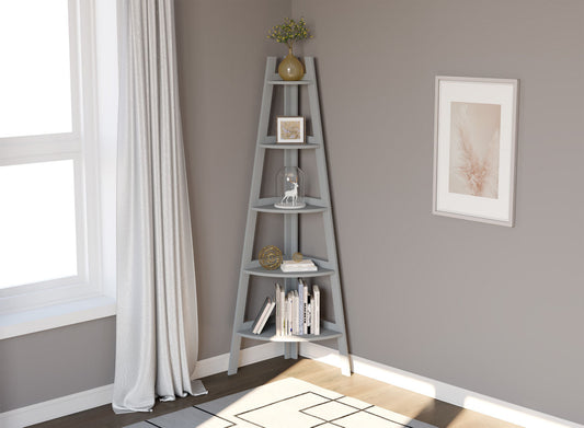 Corner Bookshelf Light Grey 5 Tier With Borders