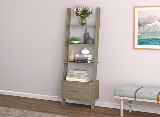 Wall Shelf Dark Taupe 3 Shelves 1 Drawer