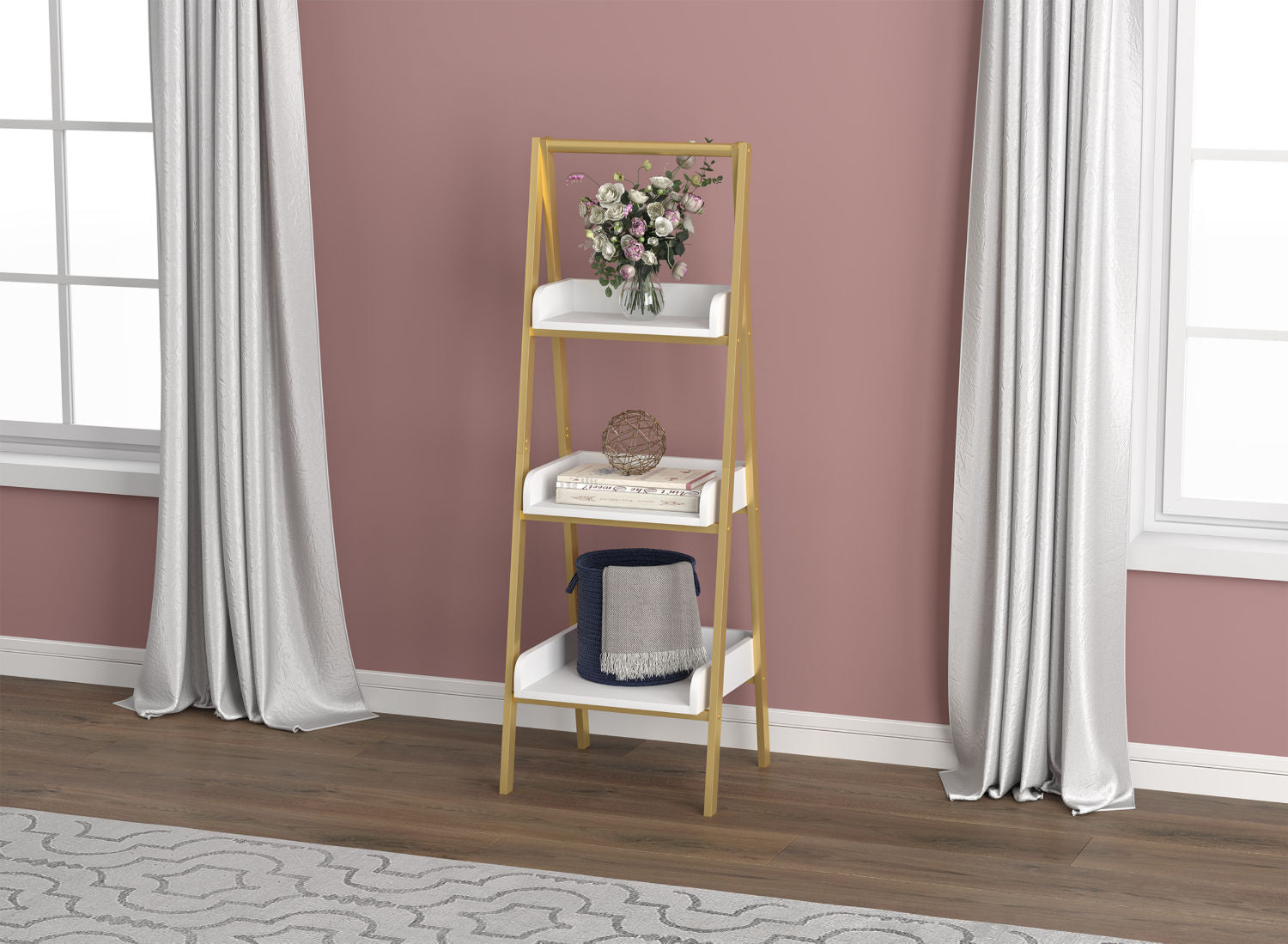 Wall Shelf White 3 Tier With Borders Gold Metal