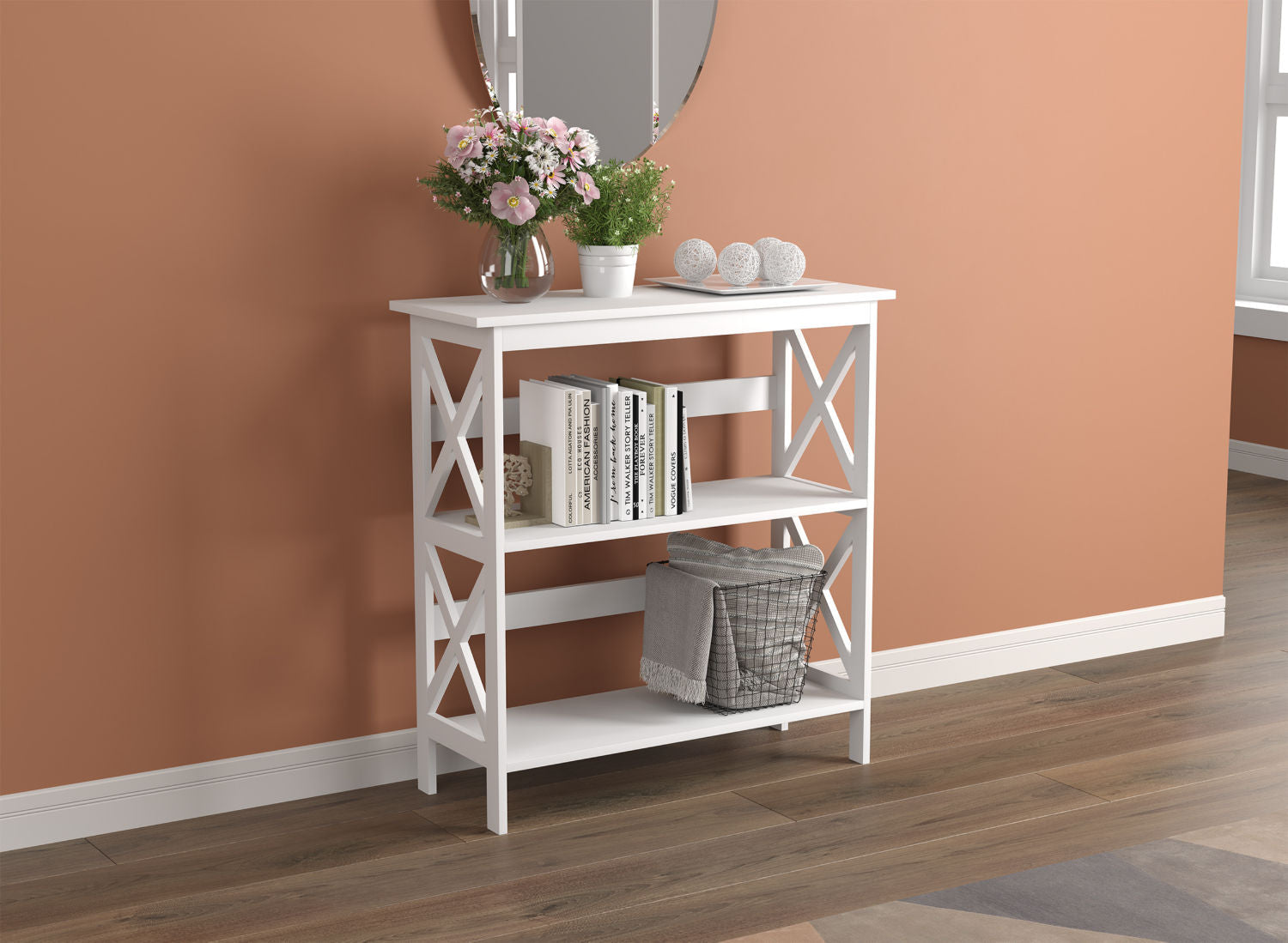 Console Sofa Table White 2 Shelves