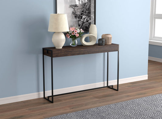 Console Sofa Table Dark Brown Reclaimed Wood Black Metal